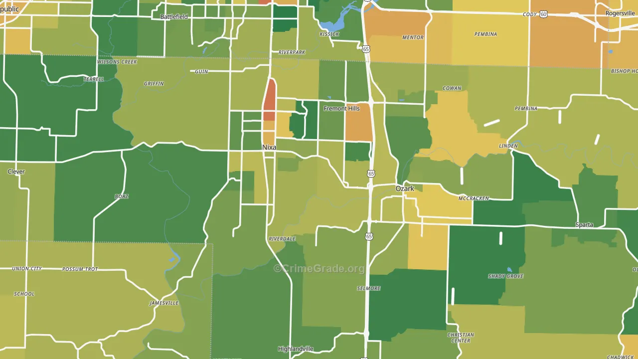 Christian County, MO Map of Assault Rates