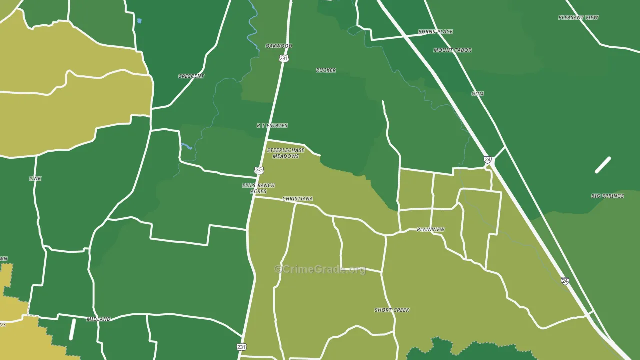 Christiana, TN Map of Assault Rates