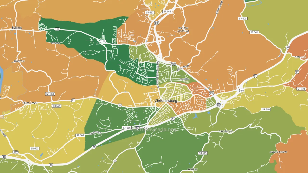 Christiansburg, VA Map of Assault Rates