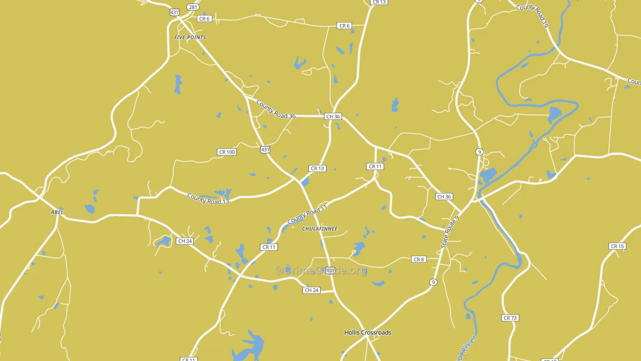 Chulafinnee, AL Map of Assault Rates
