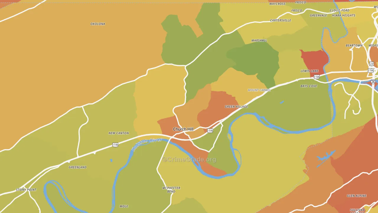 Church Hill, TN Map of Assault Rates