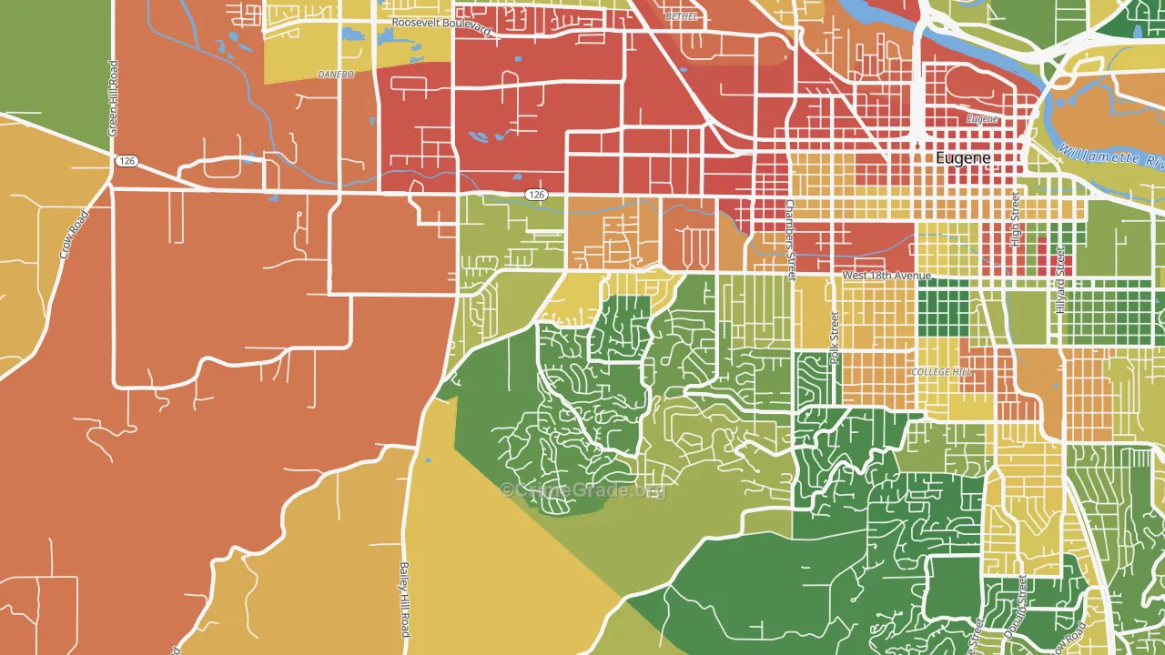 Churchill, Eugene, OR Map of Assault Rates