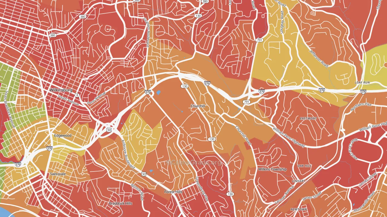 Churchill, PA Map of Assault Rates