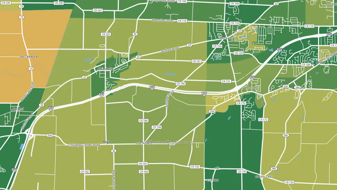 Churchville, NY Map of Assault Rates