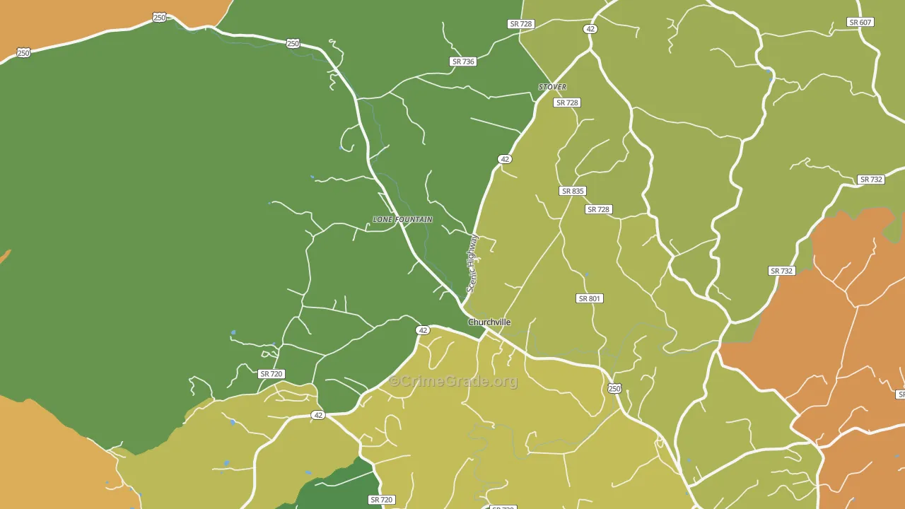 Churchville, VA Map of Assault Rates