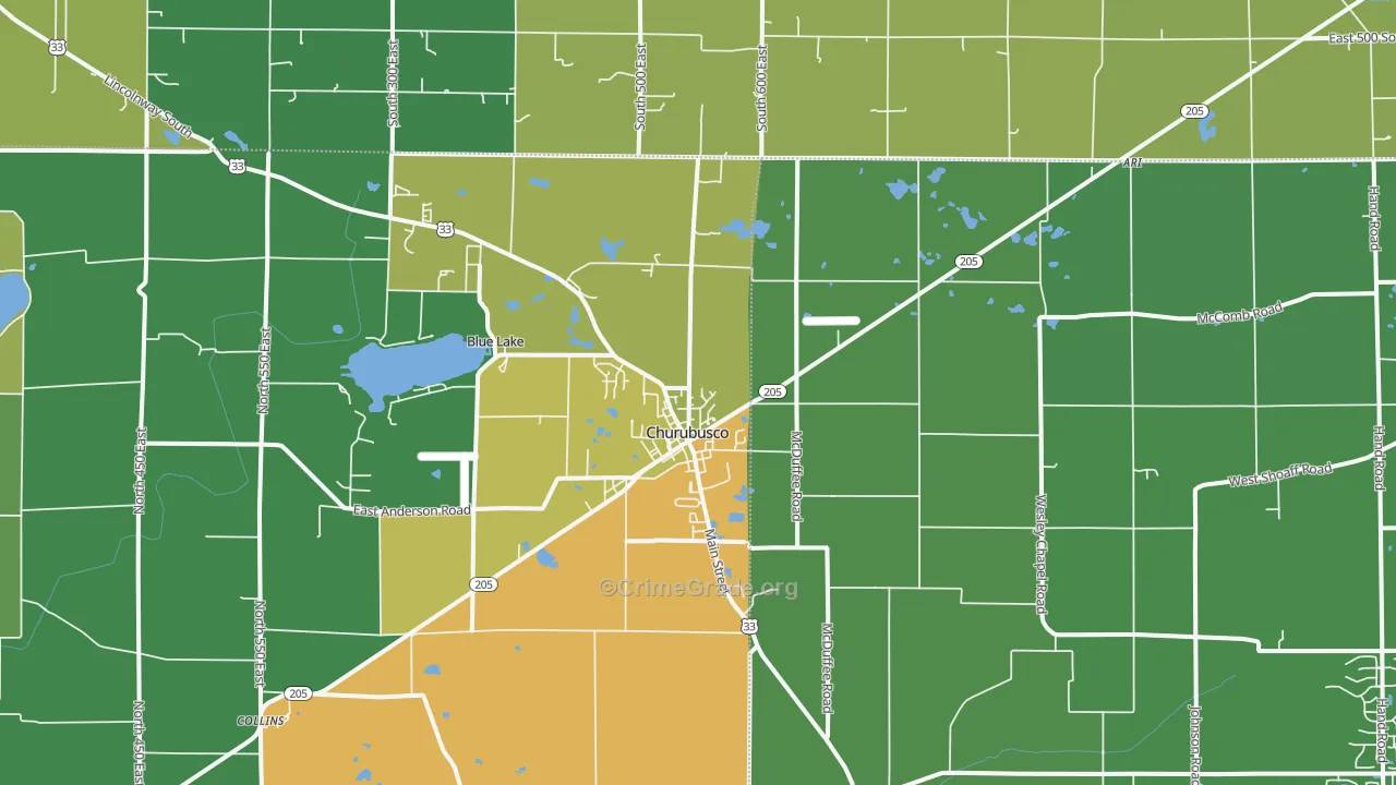 Churubusco, IN Map of Assault Rates