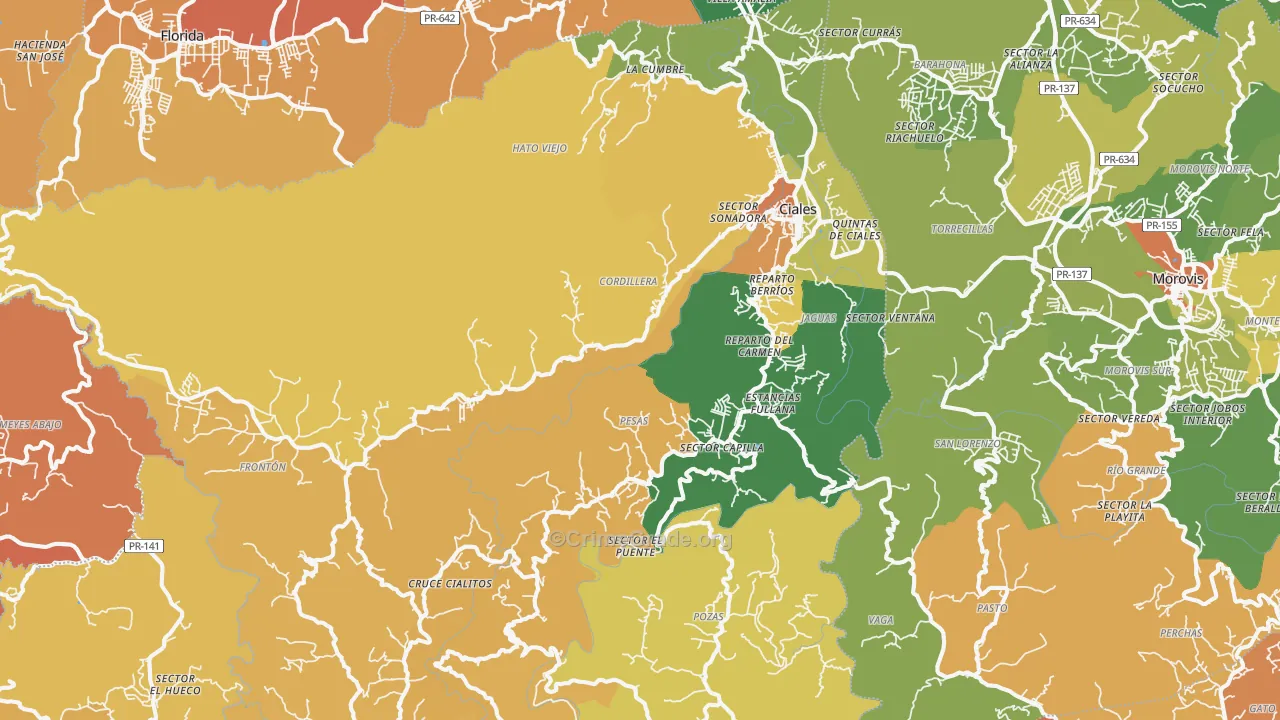 Ciales Municipio, PR Map of Assault Rates