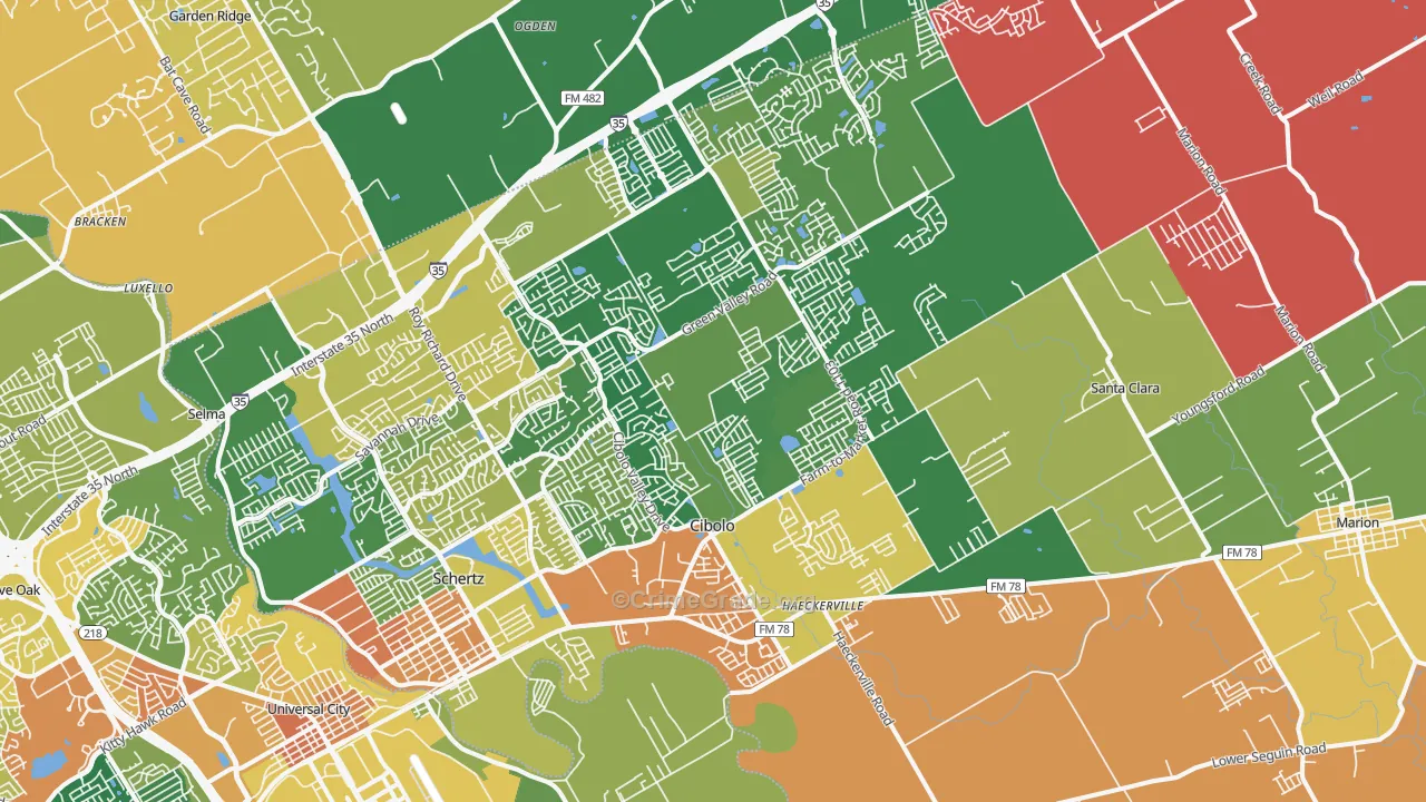 Cibolo, TX Map of Assault Rates