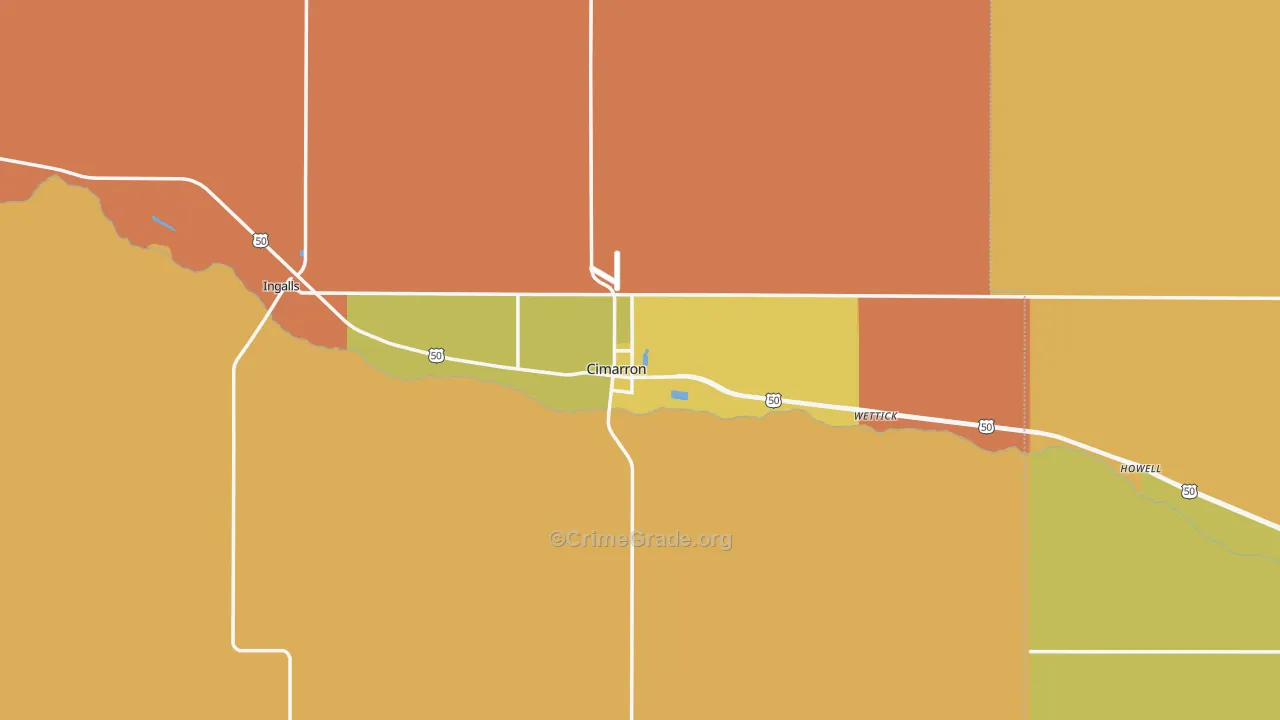 Cimarron, KS Map of Assault Rates