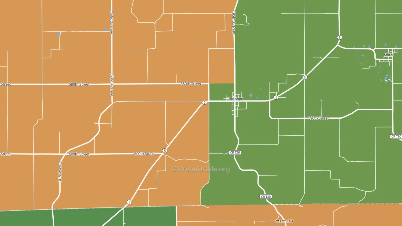 Cincinnati, IA Map of Assault Rates