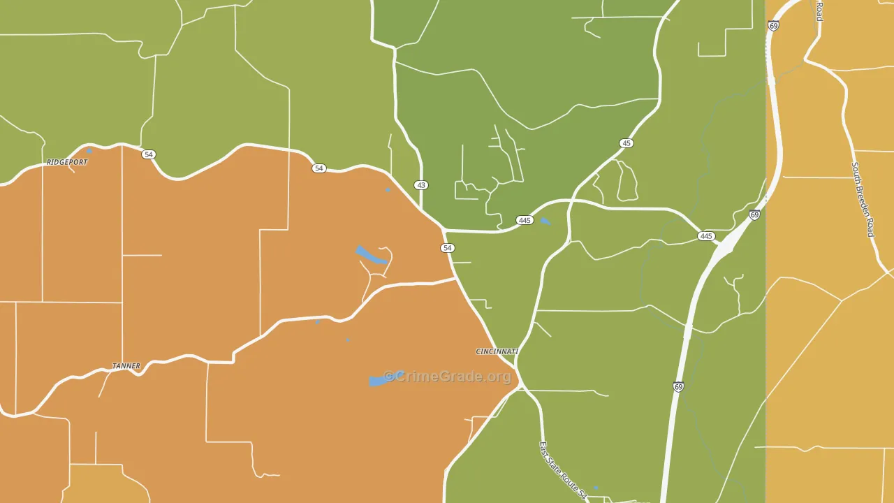 Cincinnati, IN Map of Assault Rates