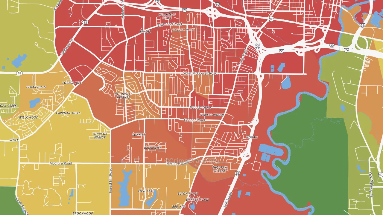 Citizens Southwest, Jackson, MS Map of Assault Rates