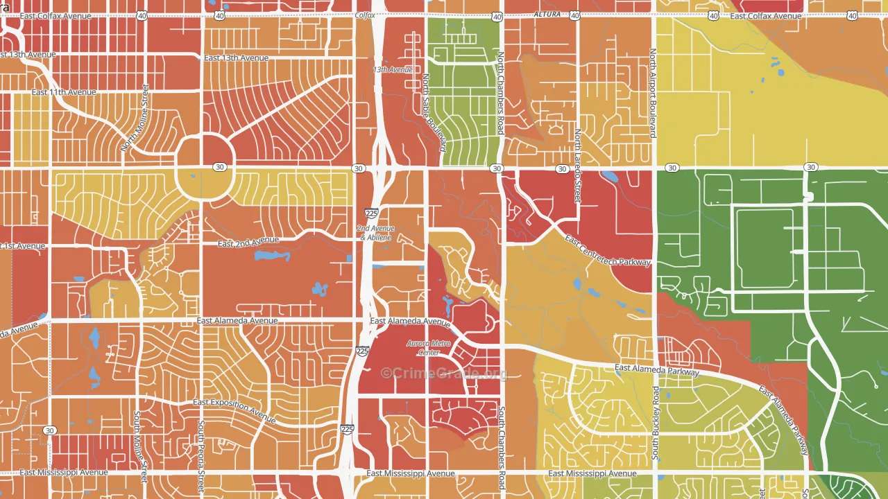 City Center North, Aurora, CO Map of Assault Rates
