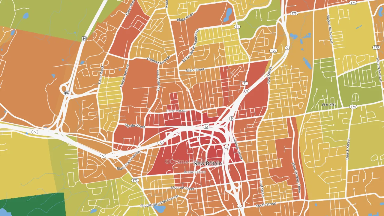 City Hall Monument District, New Britain, CT Map of Assault Rates