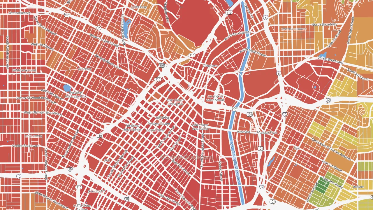 Civic Center Little Tokyo, Los Angeles, CA Map of Assault Rates