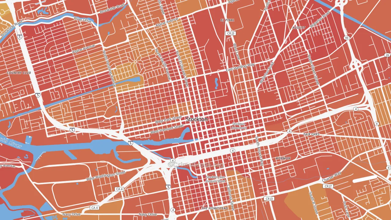 Civic Center, Stockton, CA Map of Assault Rates