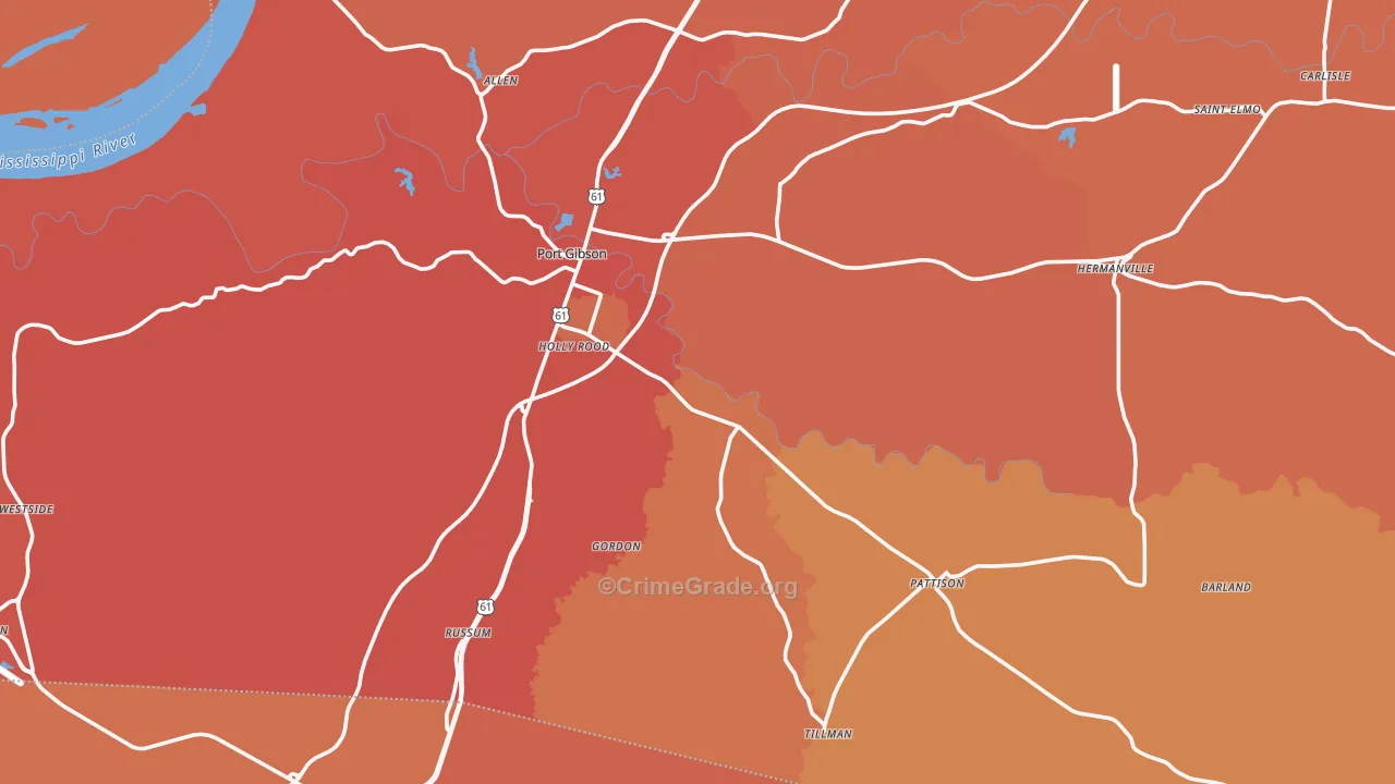 Claiborne County, MS Map of Assault Rates