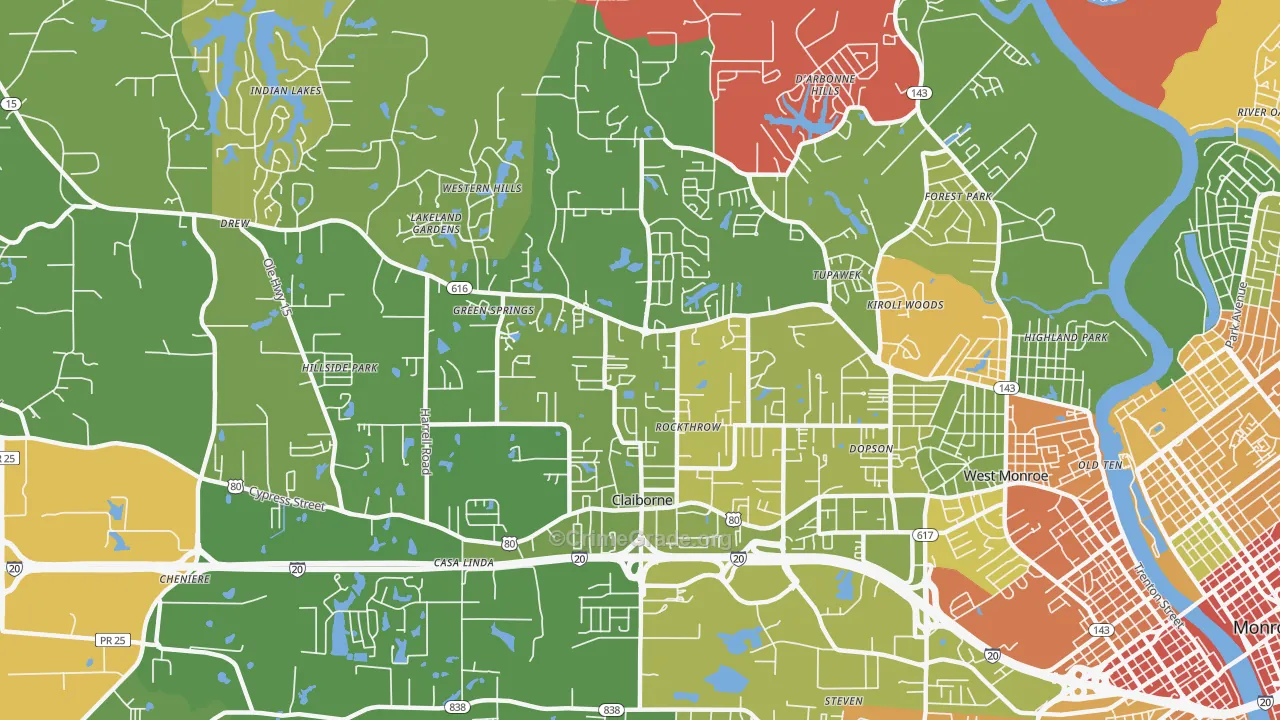 Claiborne, LA Map of Assault Rates
