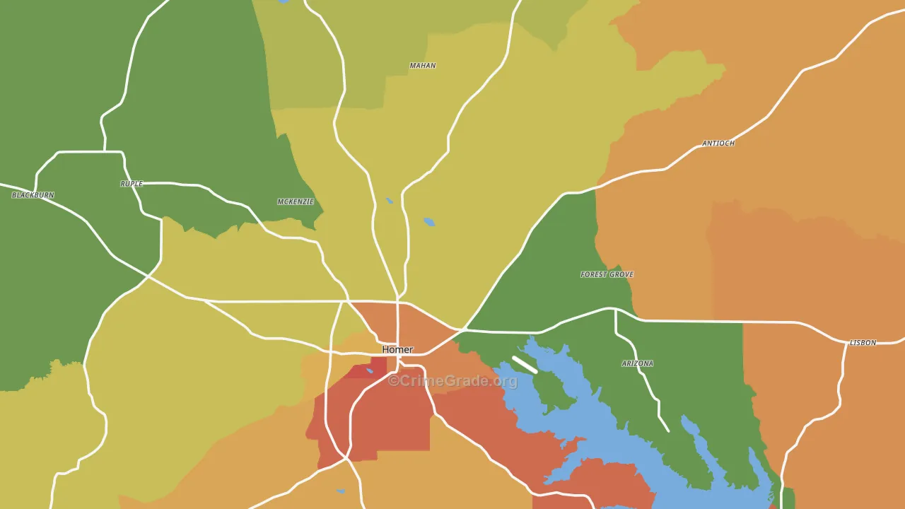 Claiborne Parish, LA Map of Assault Rates
