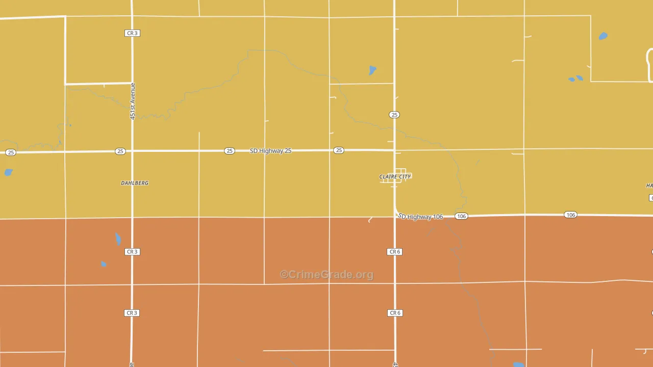 Claire City, SD Map of Assault Rates