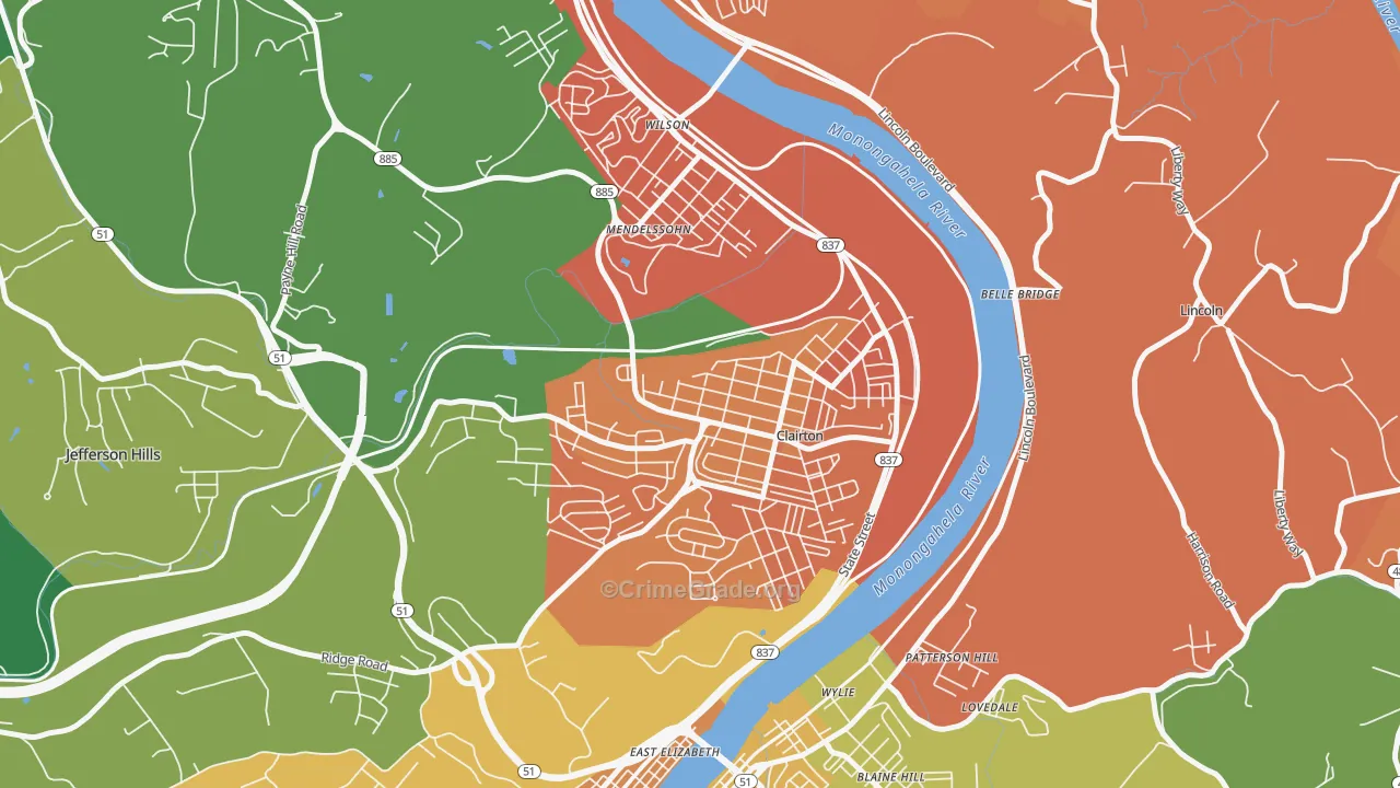 Clairton, PA Map of Assault Rates