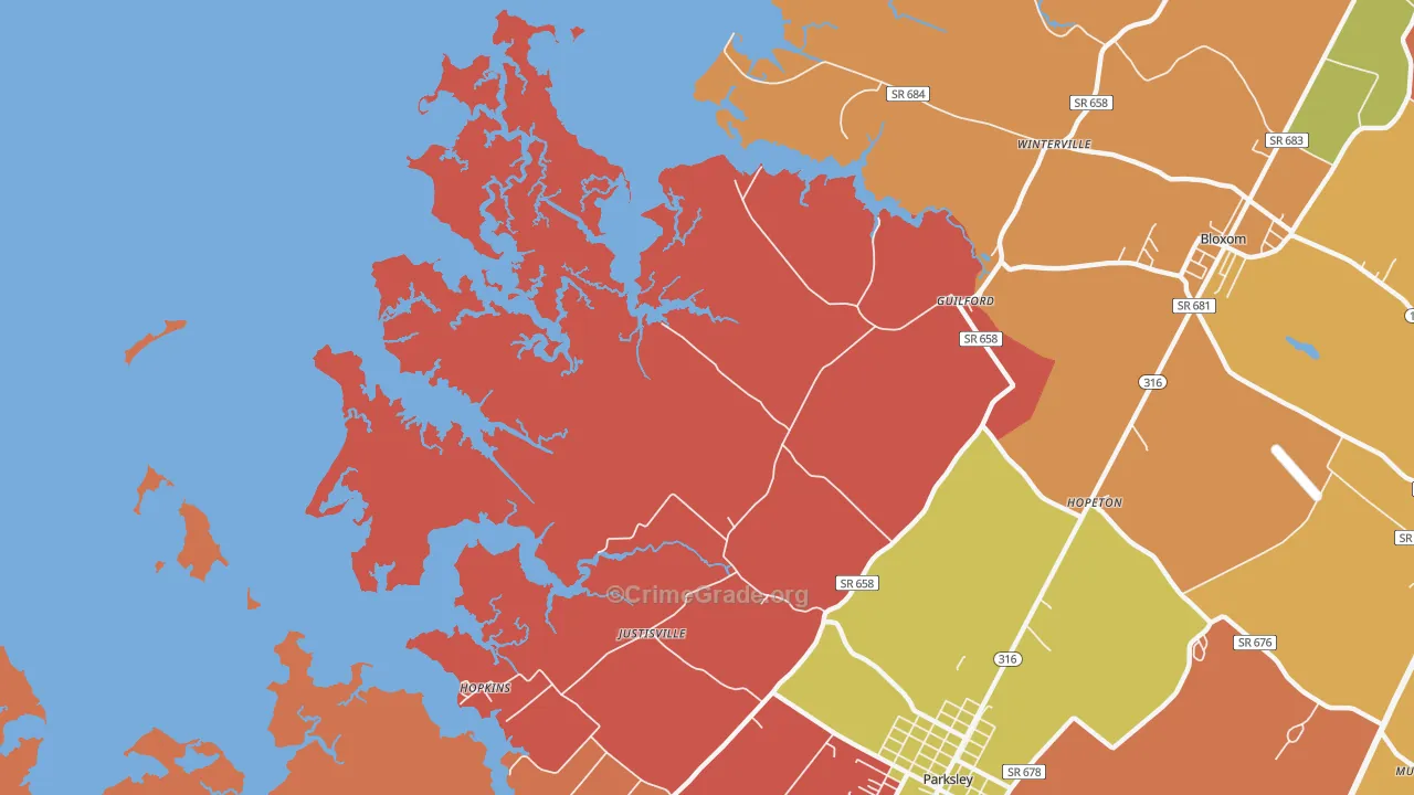 Clam, VA Map of Assault Rates