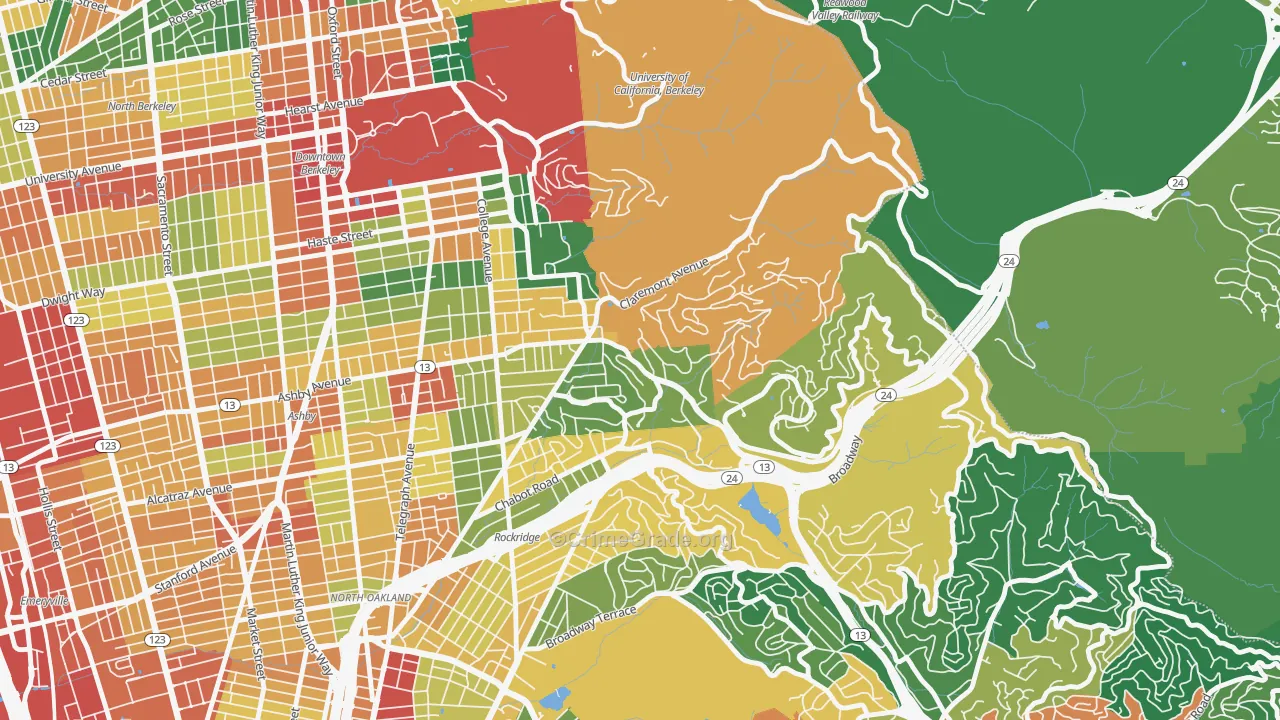 Claremont, Berkeley, CA Map of Assault Rates