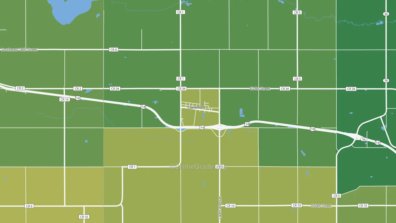 Claremont, MN Map of Assault Rates