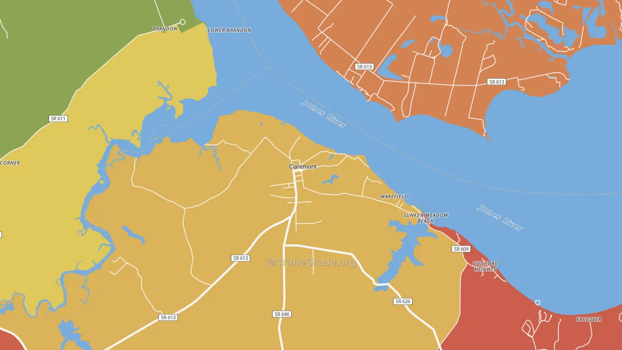 Claremont, VA Map of Assault Rates