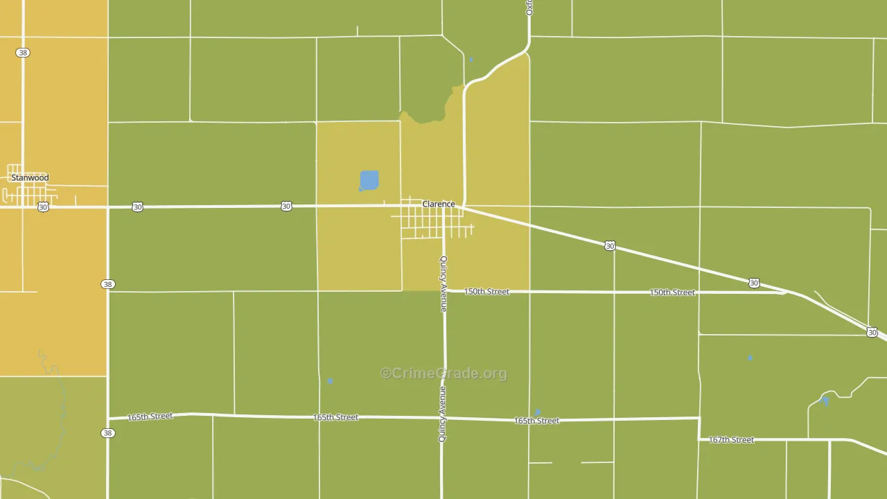 Clarence, IA Map of Assault Rates