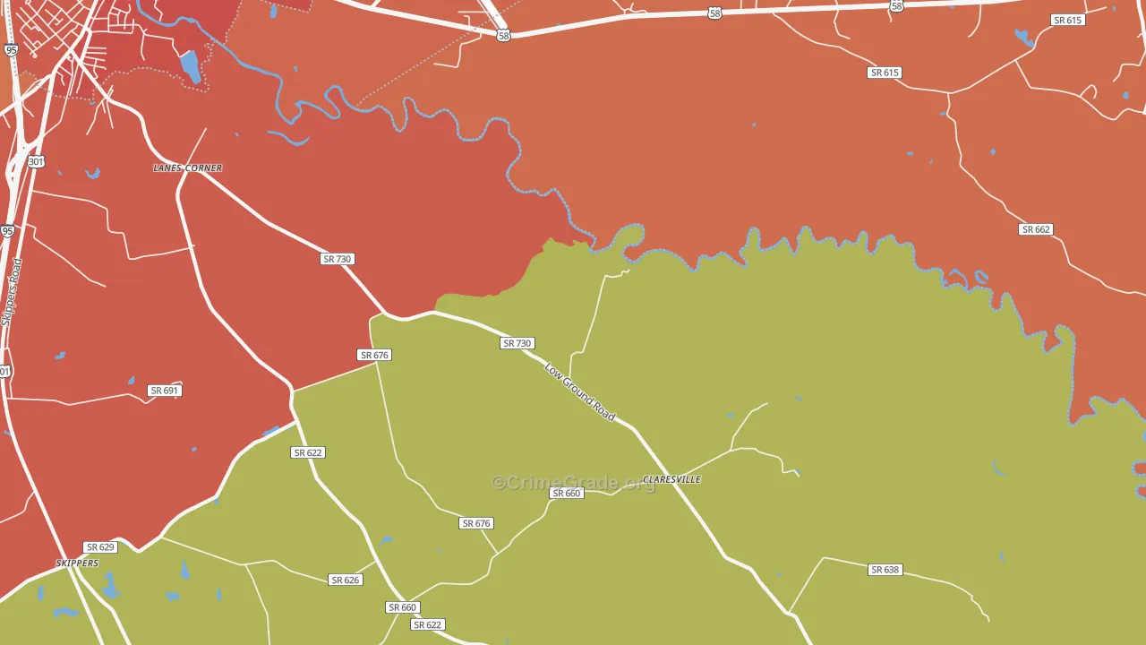 Claresville, VA Map of Assault Rates