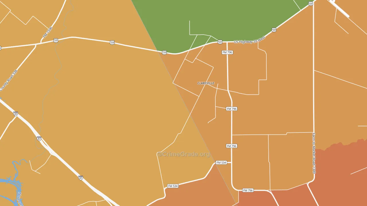 Clareville, TX Map of Assault Rates