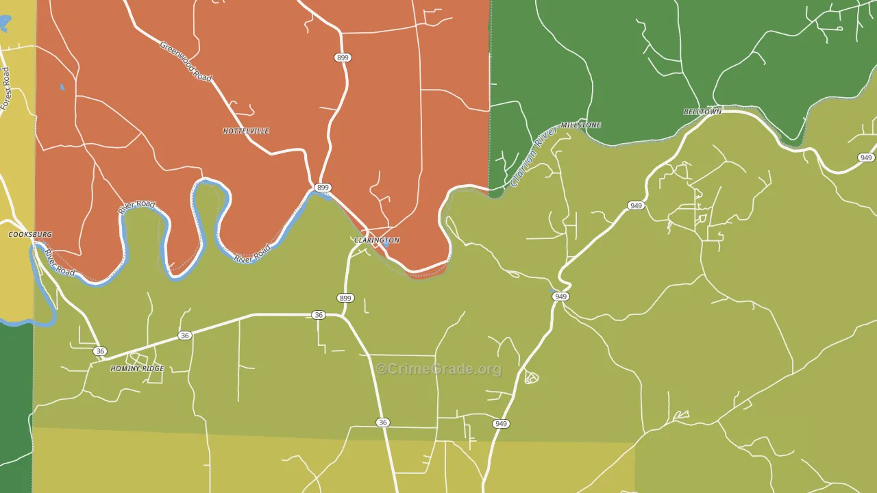 Clarington, PA Map of Assault Rates