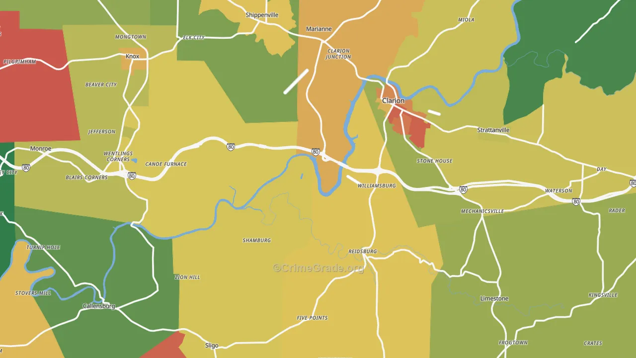 Clarion County, PA Map of Assault Rates