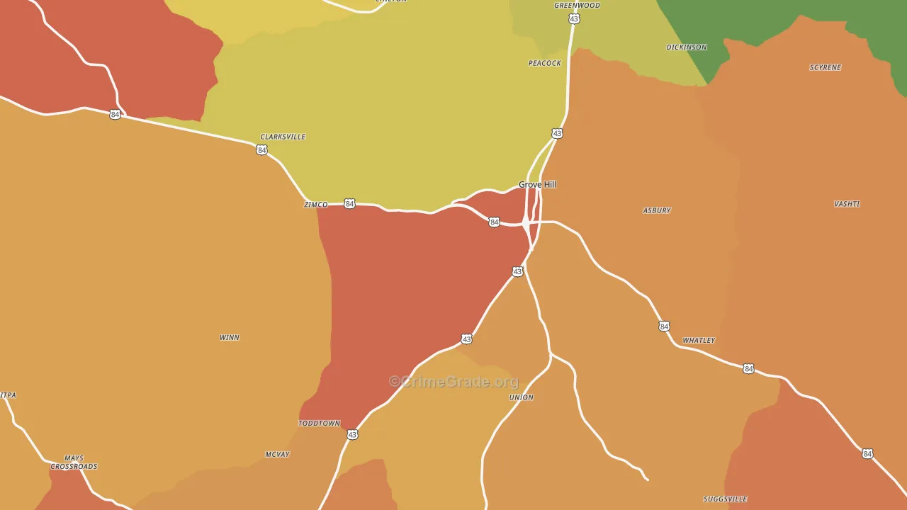 Clarke County, AL Map of Assault Rates