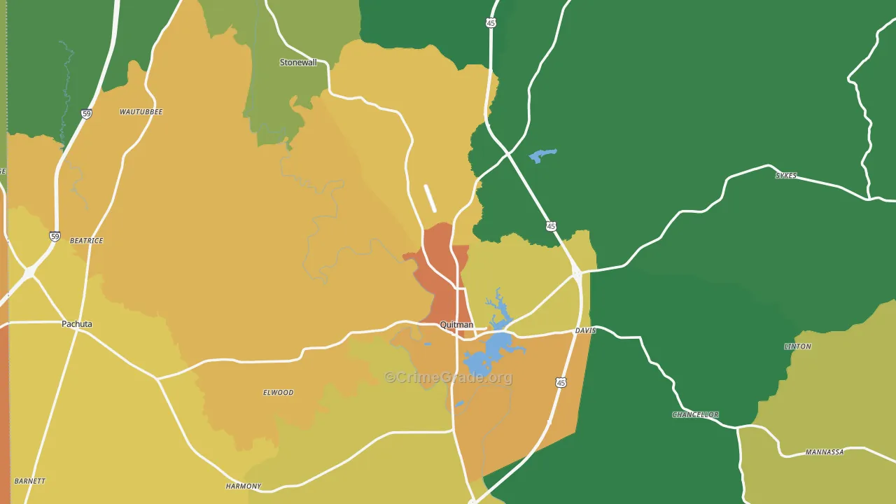 Clarke County, MS Map of Assault Rates