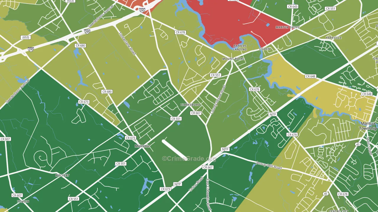 Clarksboro, NJ Map of Assault Rates
