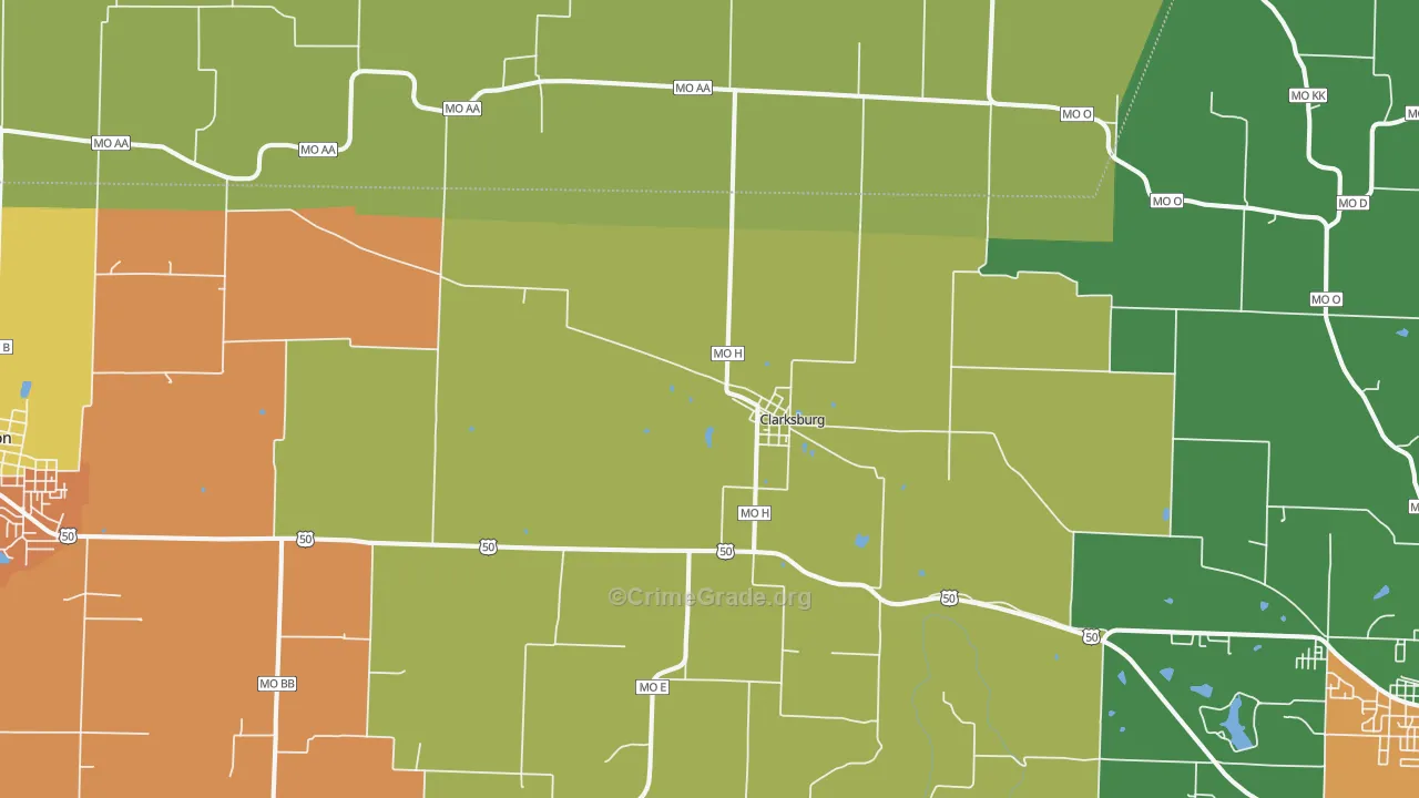 Clarksburg, MO Map of Assault Rates