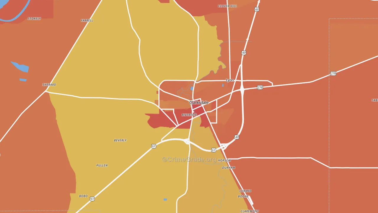 Clarksdale, MS Map of Assault Rates