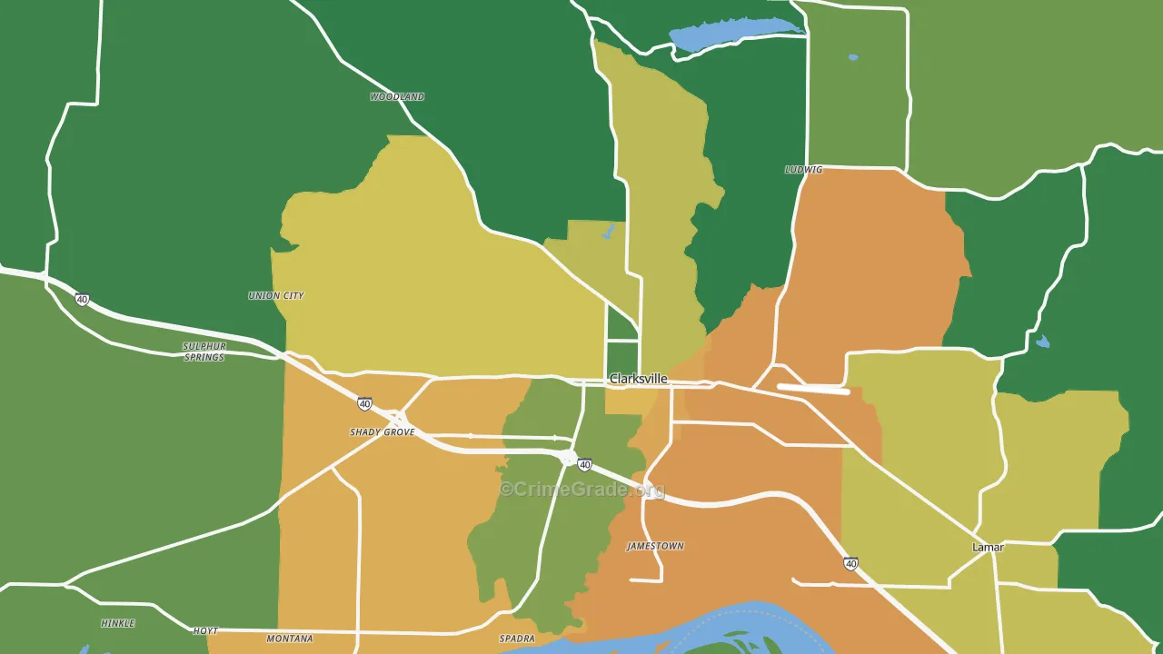 Clarksville, AR Map of Assault Rates