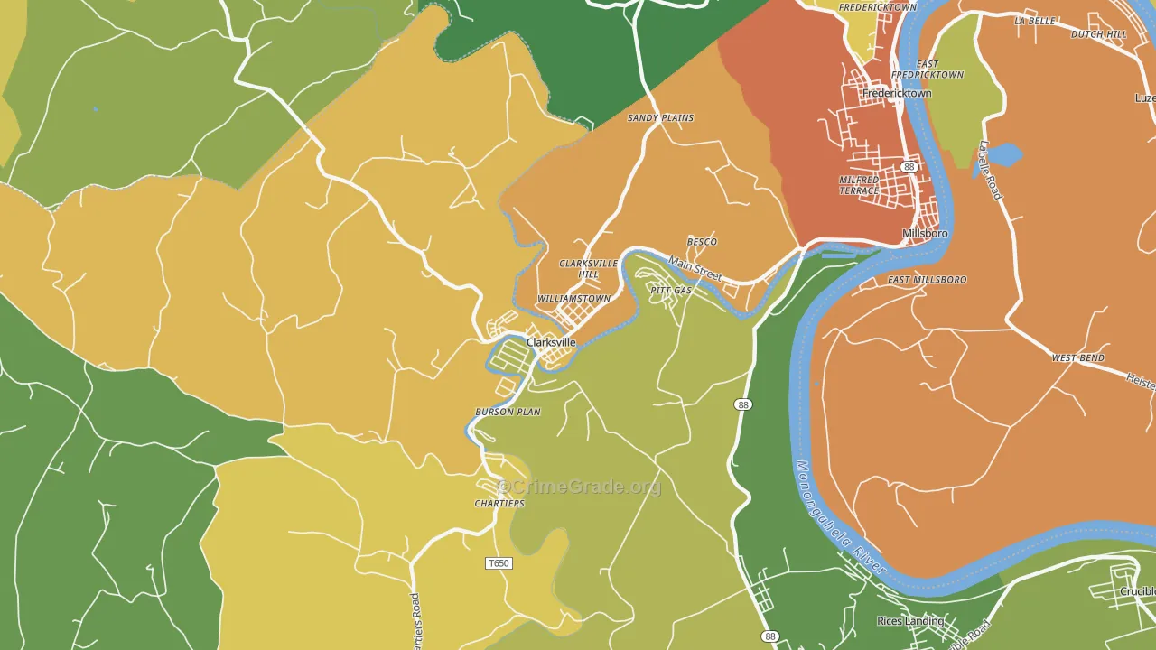 Clarksville, PA Map of Assault Rates