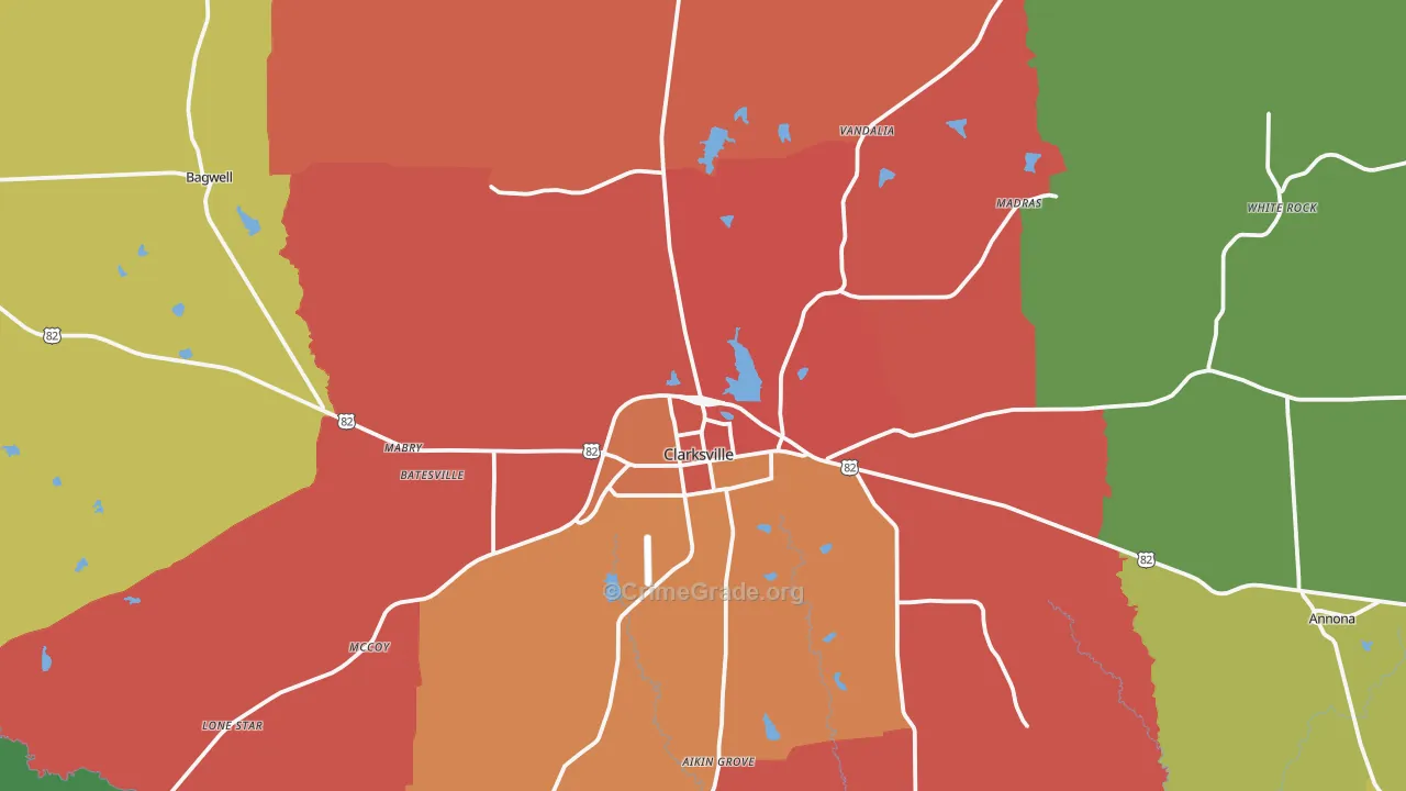 Clarksville, TX Map of Assault Rates