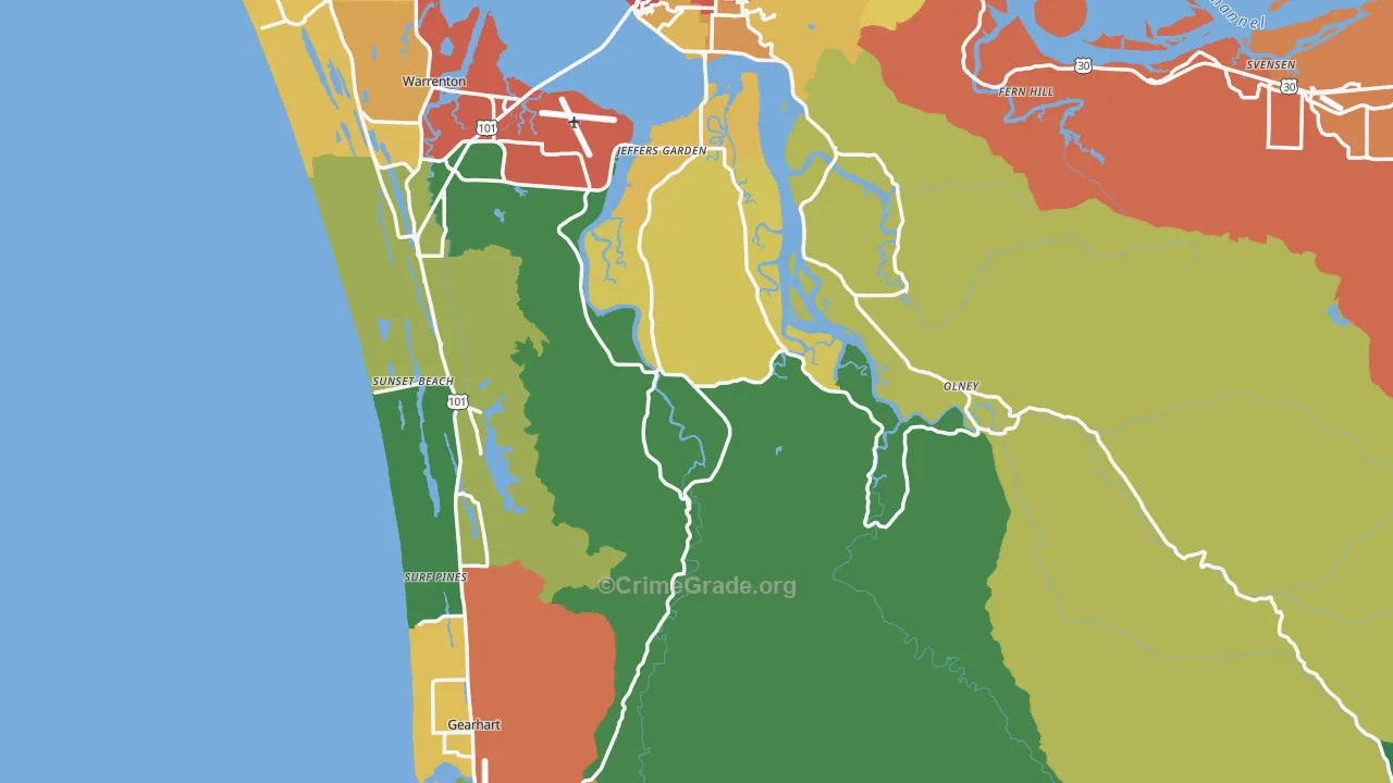 Clatsop County, OR Map of Assault Rates