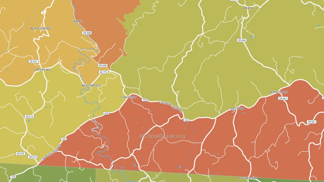 Claudville, VA Map of Assault Rates