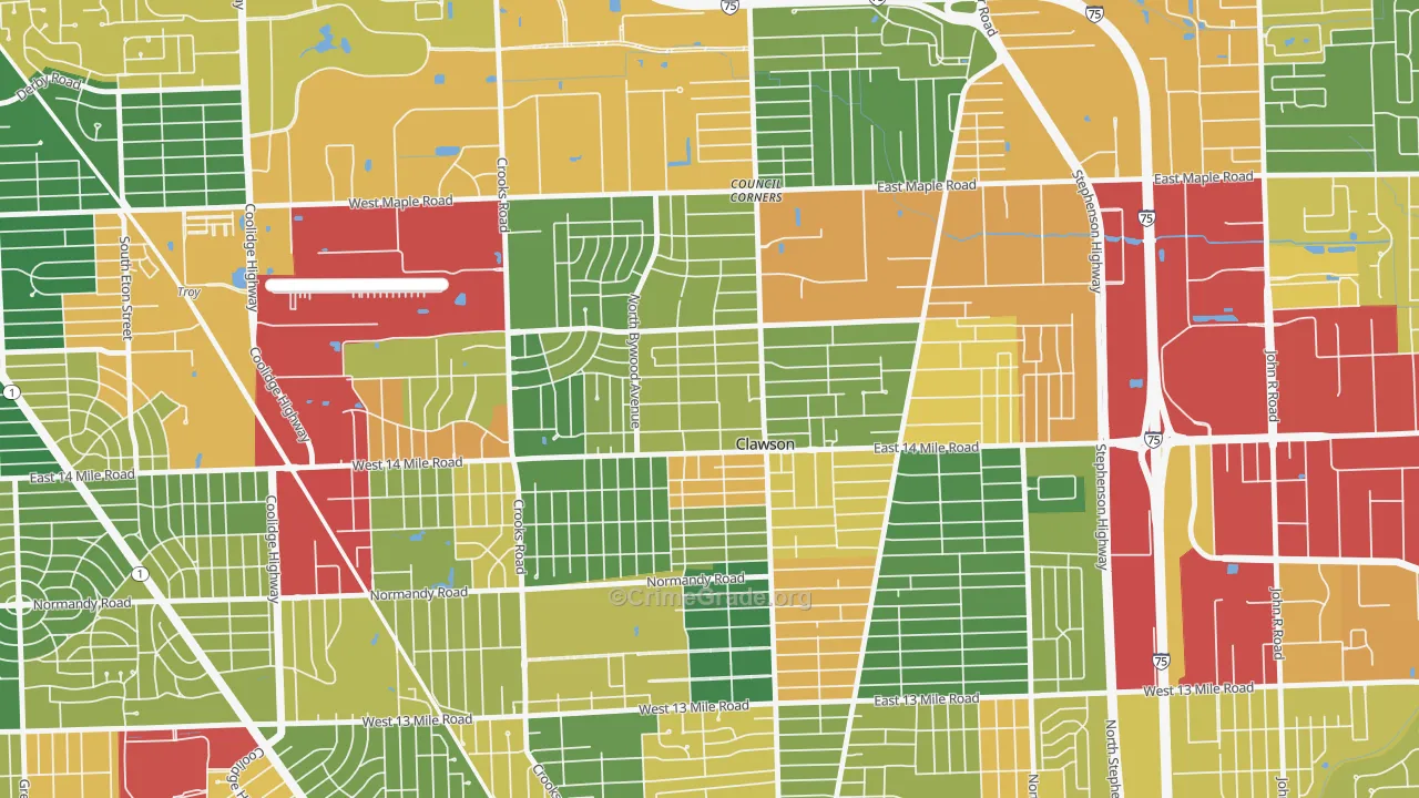 Clawson, MI Map of Assault Rates