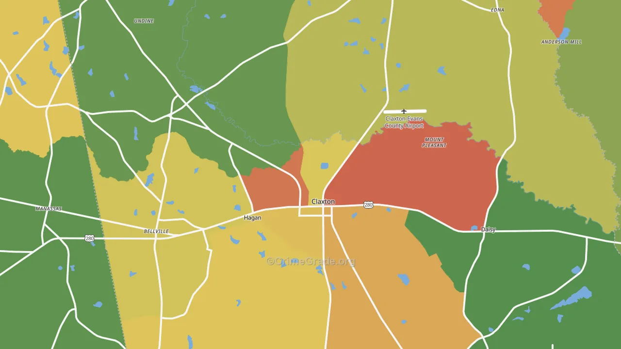 Claxton, GA Map of Assault Rates