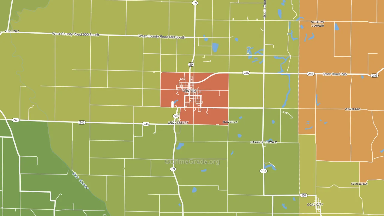 Clay City, IN Map of Assault Rates