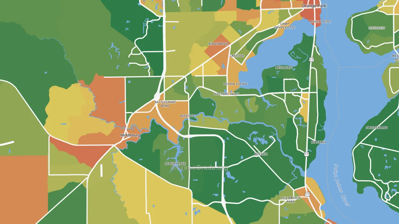 Clay County, FL Map of Assault Rates