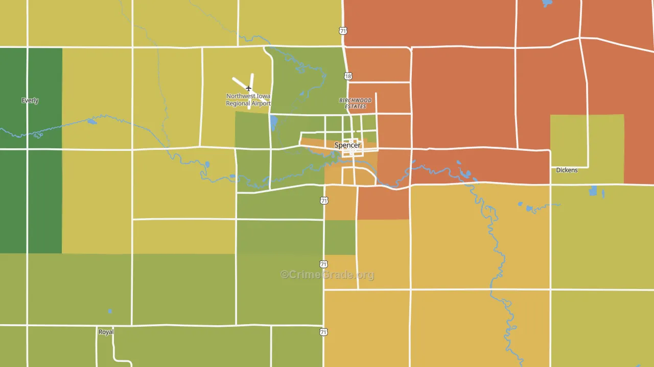 Clay County, IA Map of Assault Rates
