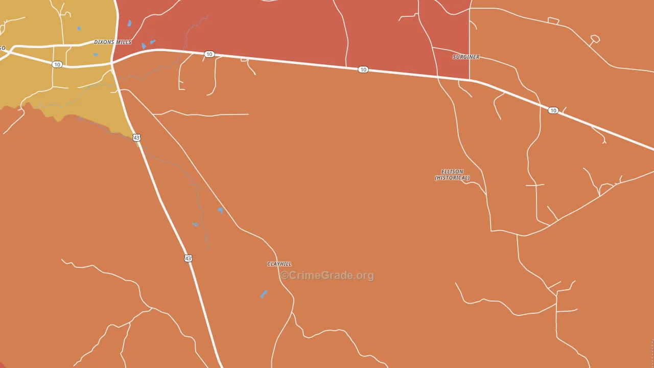 Clayhill, AL Map of Assault Rates